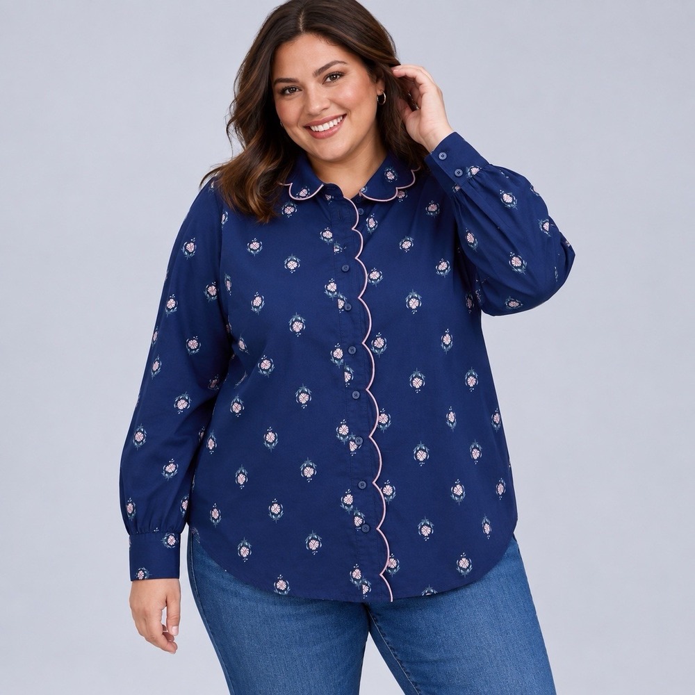 Torrid Belle Isle Top Womens Size 5X Plus Blue Floral Peter Pan Collar Button Up